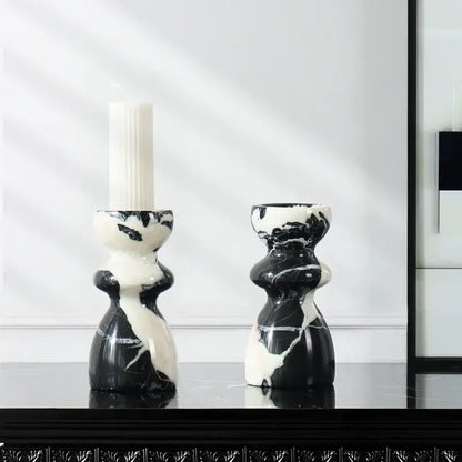 Elegant black and white marble candlestick holder with sculpted organic design for grand antique dining room decorbites grand antique
