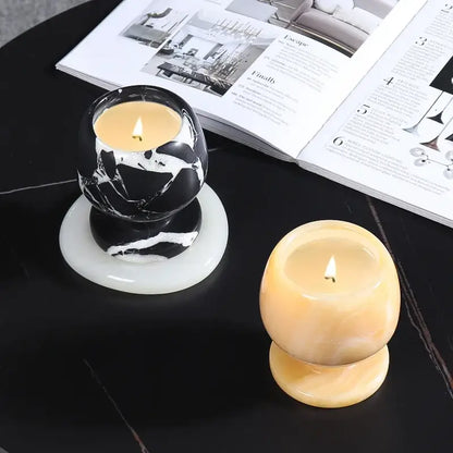 Antique black and white marble spherical candlestick holder with beige stone holder for dining room decorbites grand antique