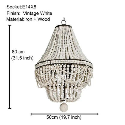 Vintage white beaded chandelier tiered design with iron and wood for dining room decorbites black wood beaded pendant