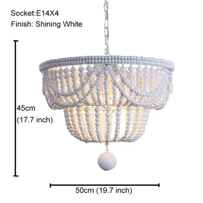 Shining white wood beaded pendant chandelier with tiered design and spherical pendant for dining room decorbites black wood