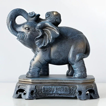 Antique blue elephant couple resin statue with dark blue metallic finish and gold accent decorbites elephant couple decor