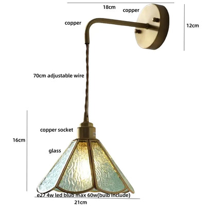 Antique brass-finished wall sconce with textured amber and teal decorbites blue glass led stained glass shade