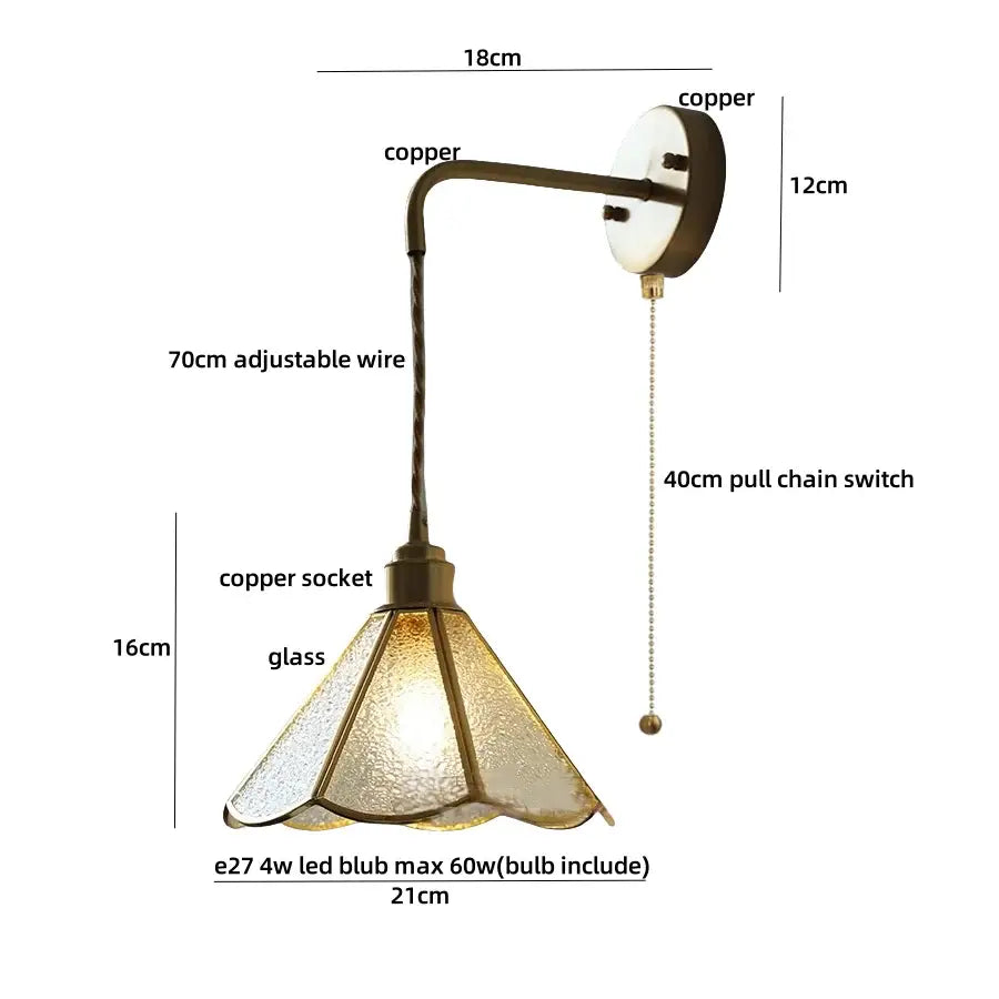 Antique brass wall sconce with amber glass shade and adjustable wire for decorbites blue glass led staircase lighting