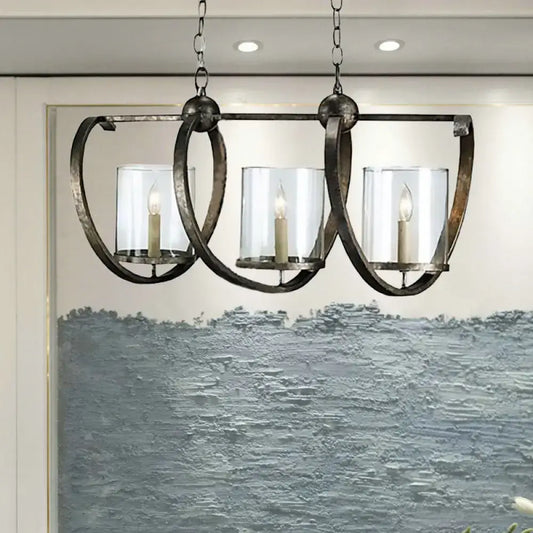 Wrought iron decorbites traditional clear glass hanging light with three candle bulbs in antique brass and aged silver for dining room