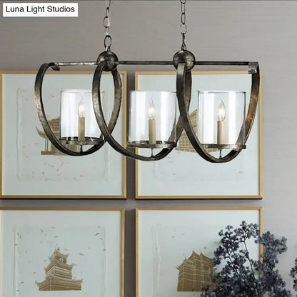 Decorbites traditional wrought iron chandelier with three clear glass candle holders in antique brass and aged silver for dining room