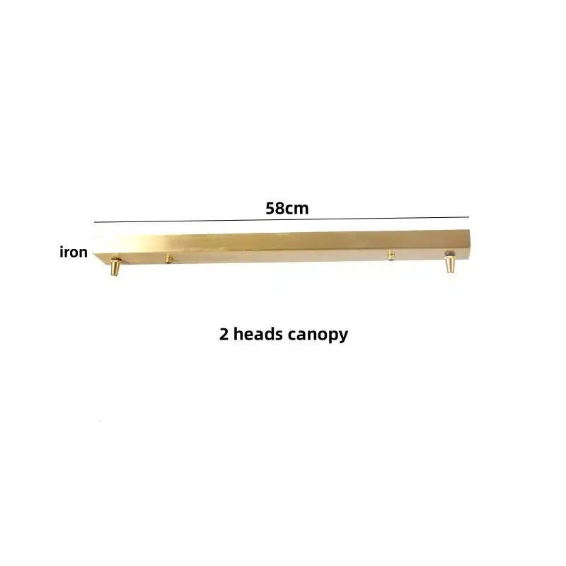 A sleek 58cm long antique brass iron canopy with two heads for amber glass led pendant light stair hanging