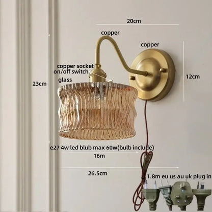 Antique brass wall sconce with clear glass amber shade made of copper for bedroom decorbites clear glass lighting