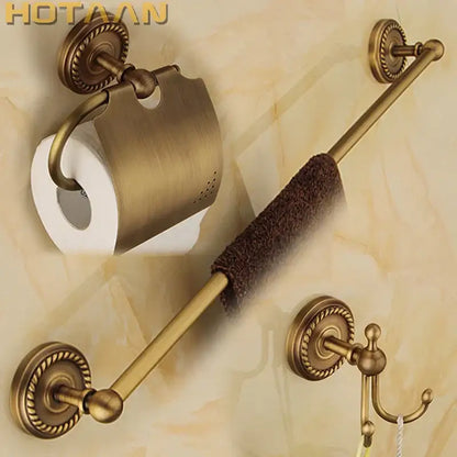Antique brass bathroom accessories set with rope detail featuring toilet paper holder towel bar and hook decorbites brass bathroom