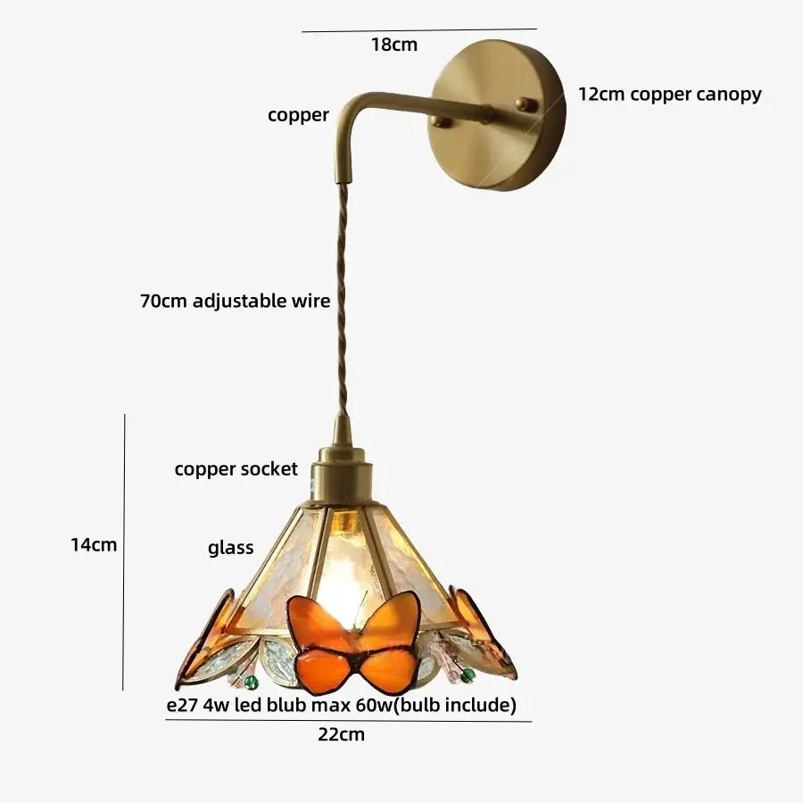 Antique brass butterfly glass led wall lights featuring a copper sconce with orange amber butterfly motifs for bedroom decorbites butterfly glass wall lights