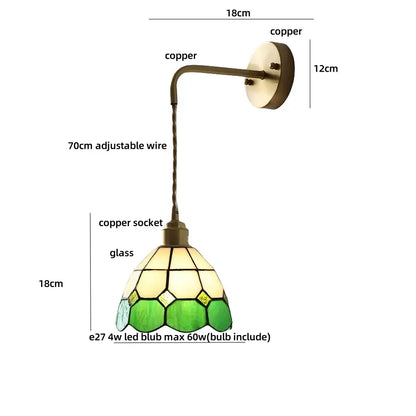 Antique brass ceramic led wall light bedroom sconce with copper arm and tiffany-style green cream dome shade decorbites ceramic led