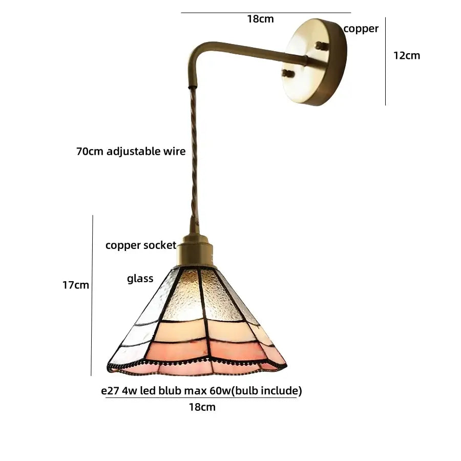 Antique brass ceramic led wall lights with copper sconce and stained glass shade for bedroom decor by decorbites ceramic led