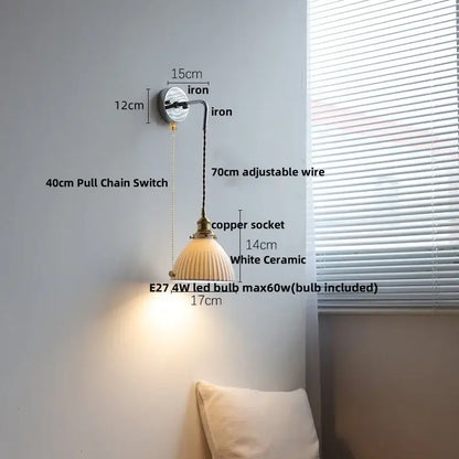 Antique brass ceramic led wall sconce with white ceramic shade copper socket and iron mounting bracket for bedroom decorbites ceramic led