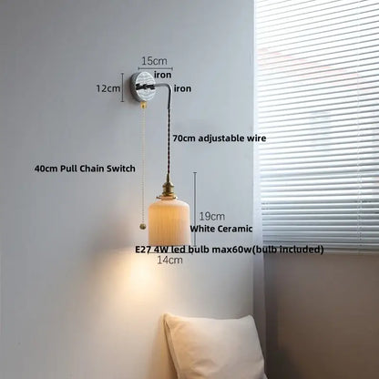 Antique brass ceramic led wall sconce with white ceramic pendant light and adjustable wire for bedroom decorbites ceramic led wall
