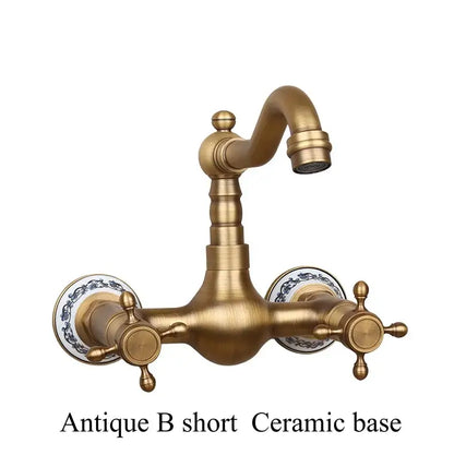 Antique brass ceramic wall mount faucet with ornate blue floral porcelain base for kitchen decorbites brass ceramic use