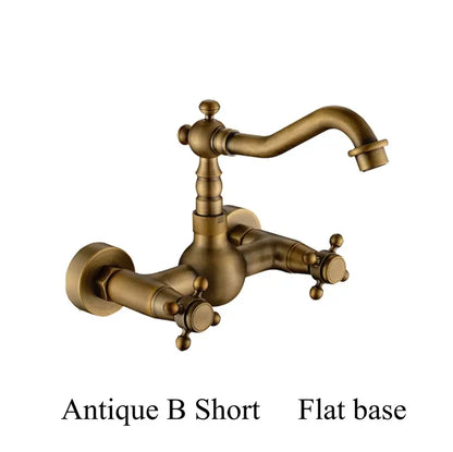 Antique brass ceramic wall mount faucet with classic cross-handle design and flat base for vintage kitchen decorbites brass ceramic