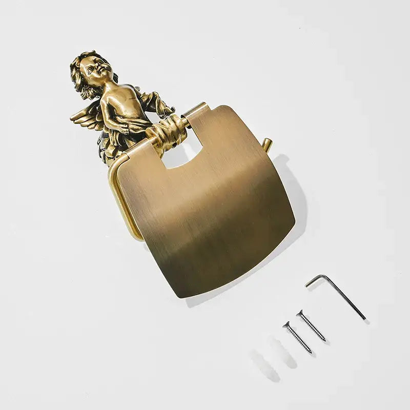 Antique brass classic angel gold toilet paper holder with matte finish and ornate decorbites classic angel design