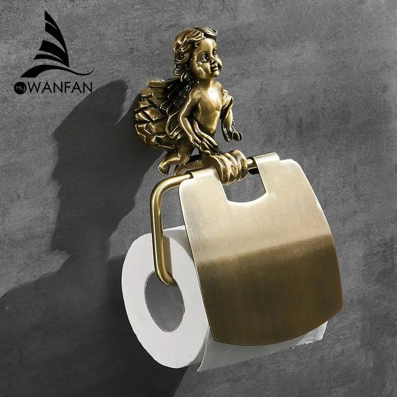Antique brass classic angel gold toilet paper holder with detailed cherub figurine by decorbites classic angel decor