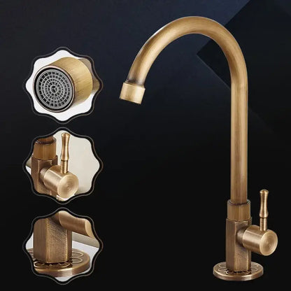 Antique brass decorbites brass classic kitchen faucet with curved spout and single lever handle for cold water use