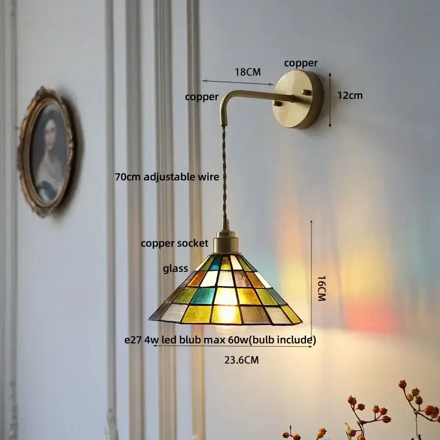 Antique brass clear flower acrylic wall lamp with vintage copper sconce and stained glass shade for bedroom stairs decorbites clear flower