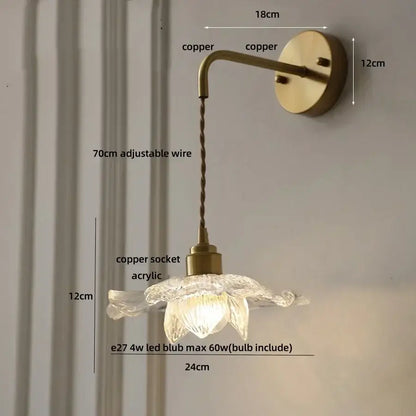Antique brass clear flower acrylic wall lamp with delicate translucent petals and adjustable wire for bedroom or stair light decorbites clear flower