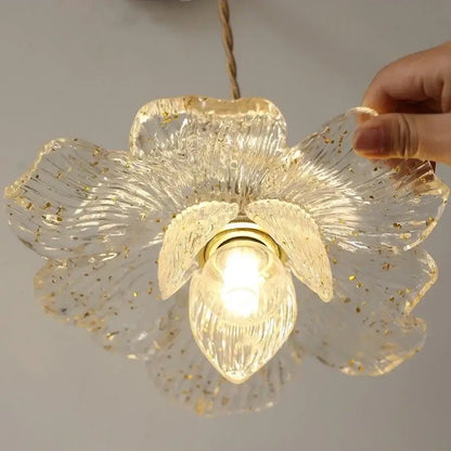 Antique brass clear flower acrylic wall lamp with delicate glass flower and gold leaf accents for bedroom stair decorbites wall lamp