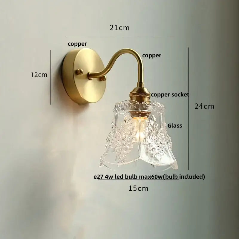 Antique brass crystal led wall sconce with a vintage brass copper finish and etched glass shade for bedroom decorbites crystal led wall