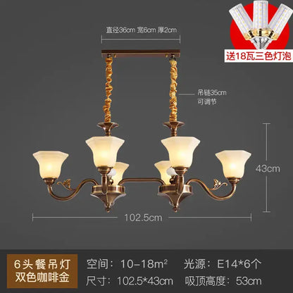 Antique brass decorbites coffee colored pendant light with six cream glass shades for dining room lighting