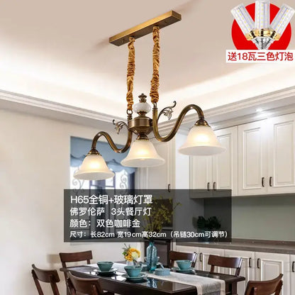 Antique brass decorbites coffee colored pendant light with three frosted glass lampshades for dining room use