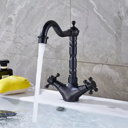 Black matte brass antique dual handle swivel sink faucet by decorbites with ornate vintage design for kitchen use