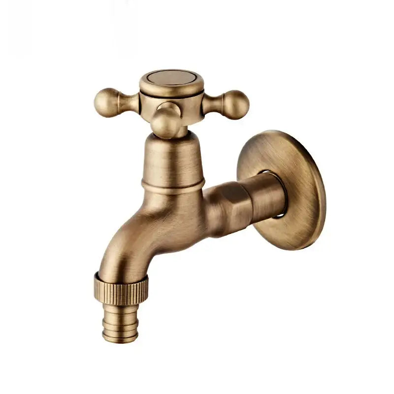 Antique brass floral ceramic wall mounted bathroom basin faucet with antique brass finish cross handle and hose connection