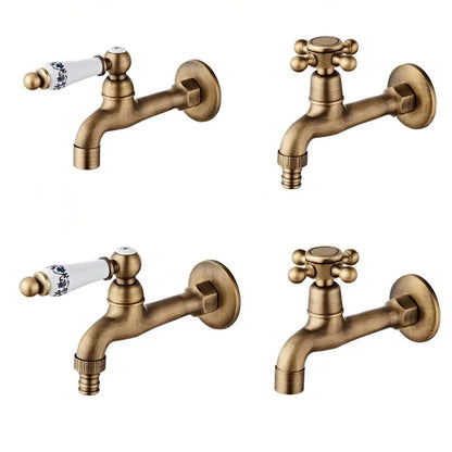 Antique brass floral ceramic wall mounted basin faucet with decorative blue floral ceramic handles for bathroom use