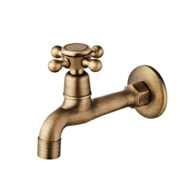 Antique brass floral ceramic wall-mounted basin faucet with cross-handle and vintage design for bathroom use