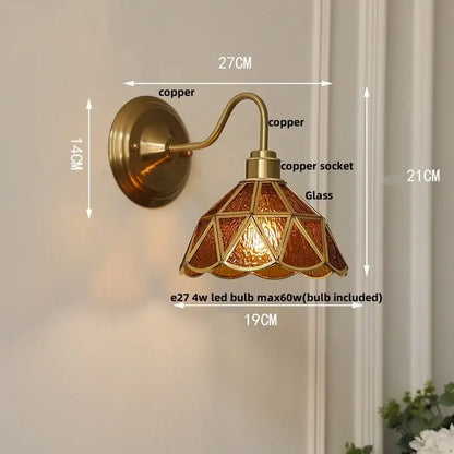 Antique brass glass brass wall sconce with geometric amber stained glass shade for dining room decorbites glass brass