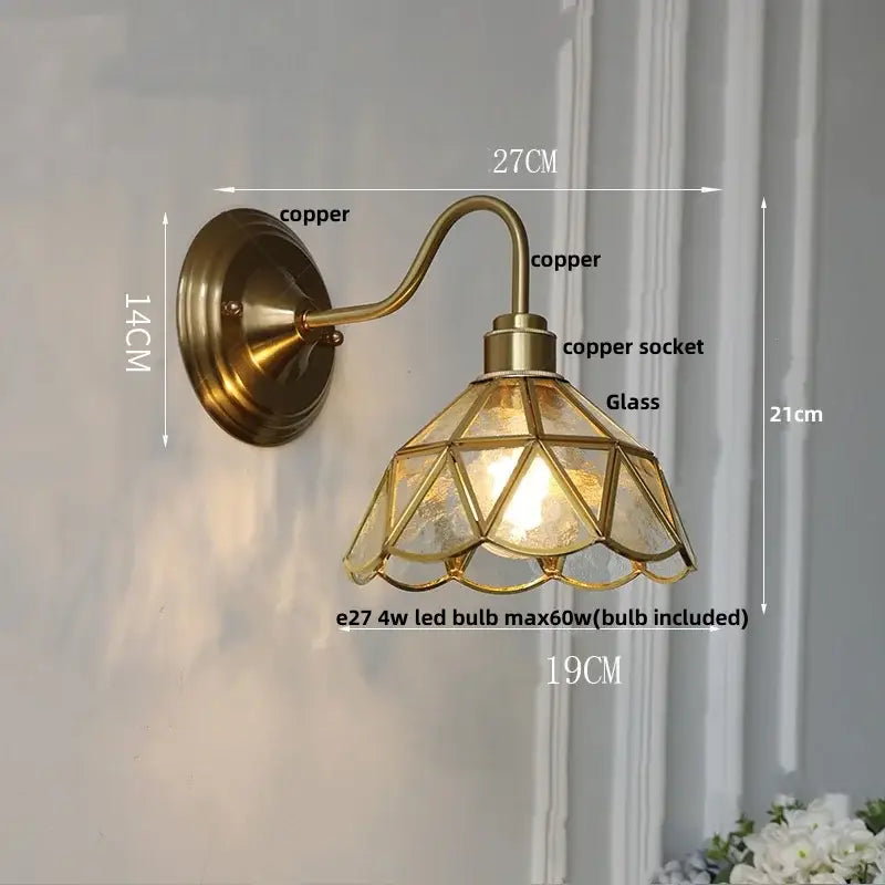 Antique brass glass clover wall sconce with geometric glass shade for dining room decorbites glass brass wall fixture