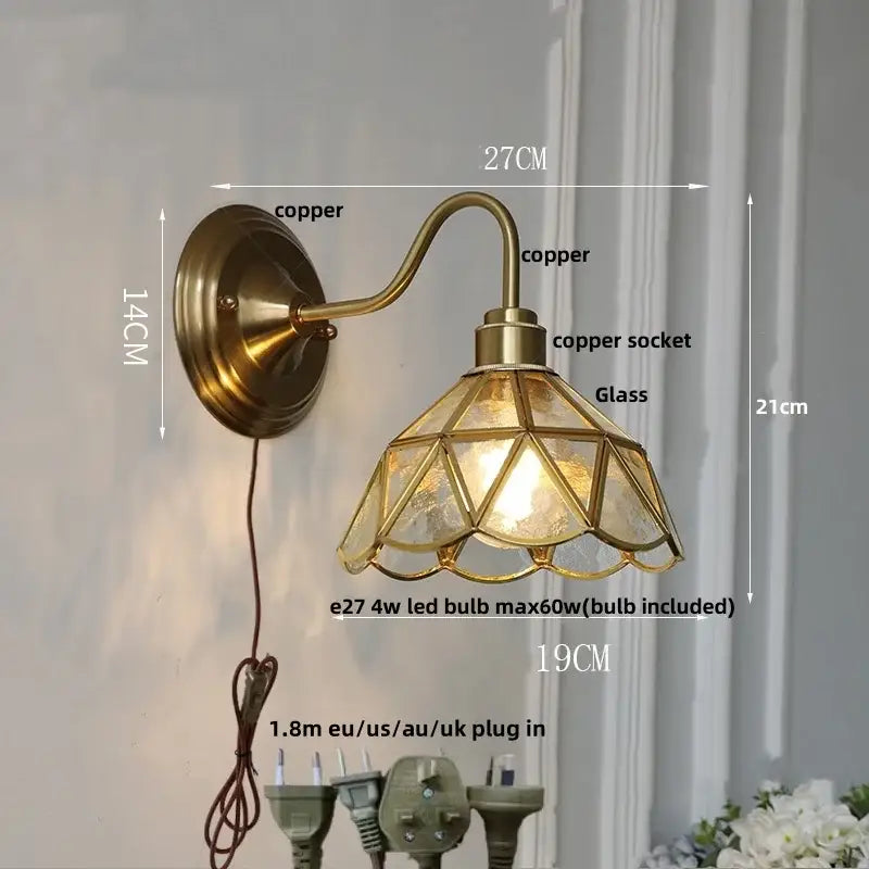 Antique brass glass brass wall sconce with faceted glass shade for dining room decorbites glass brass fixture