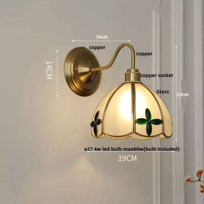 Antique brass glass brass wall sconce with green clover and black flower stained glass lampshade for dining room decorbites