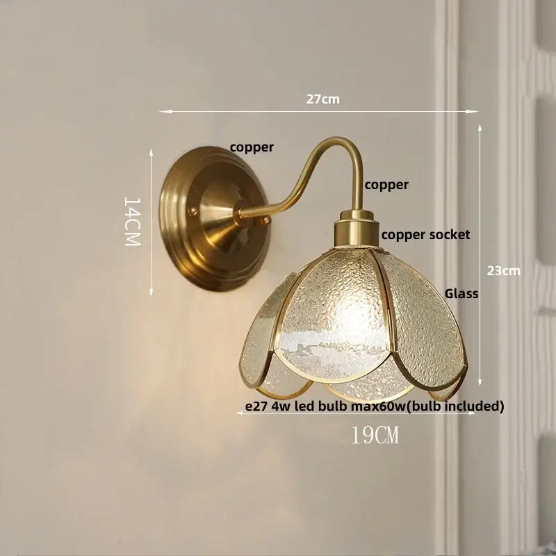 Antique brass glass clover wall sconce with textured petal-shaped glass shade for dining room decorbites glass brass light fixture
