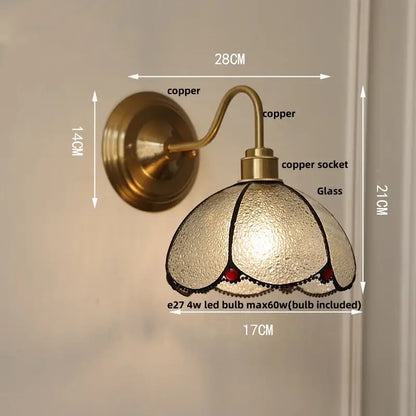 Antique brass glass clover wall sconce with textured glass shade black trim red accents decorbites glass brass wall decor