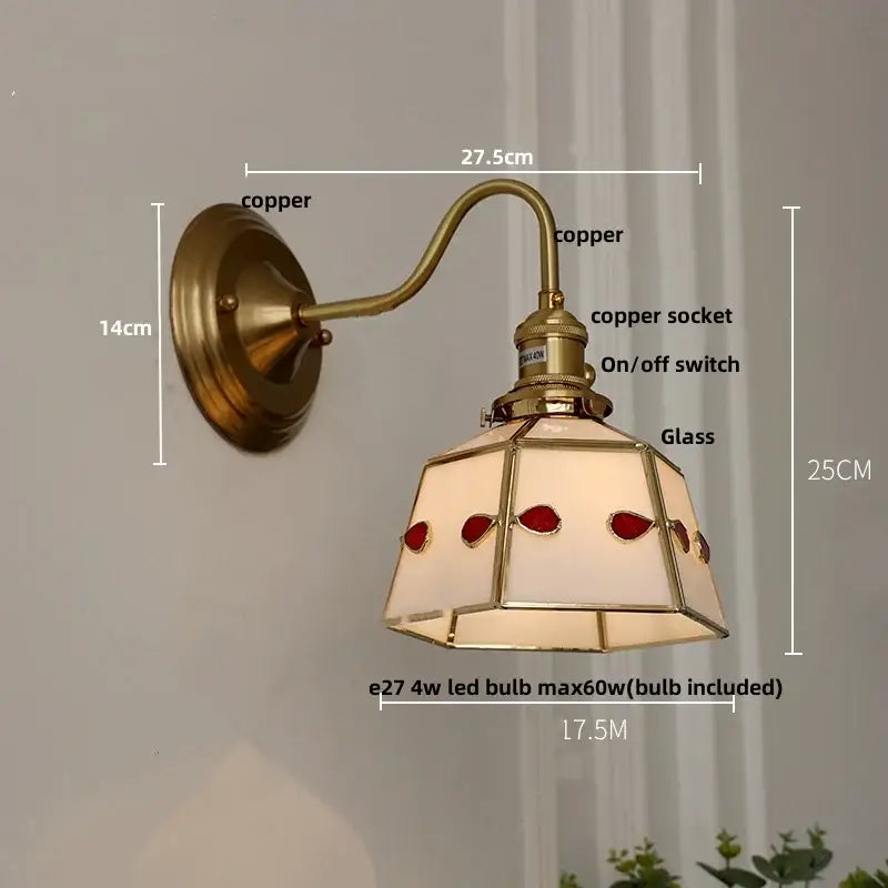 Antique brass glass brass wall sconce with hexagonal red stained glass shade for dining room decorbites glass brass lighting