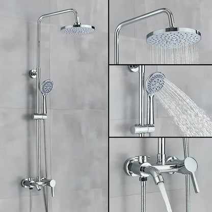 Chrome-finished modern rainfall shower system with fixed rainhead brass handheld rainfall and wall-mounted control valve