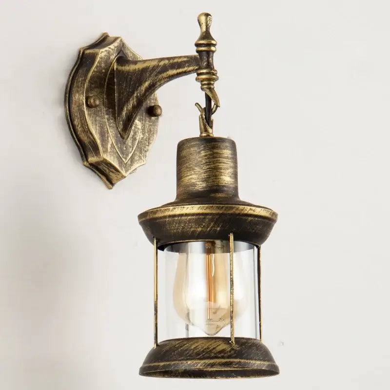 Antique brass industrial glass wall lamp with clear panels and vintage edison bulb for bedroom decorbites industrial glass wall lighting
