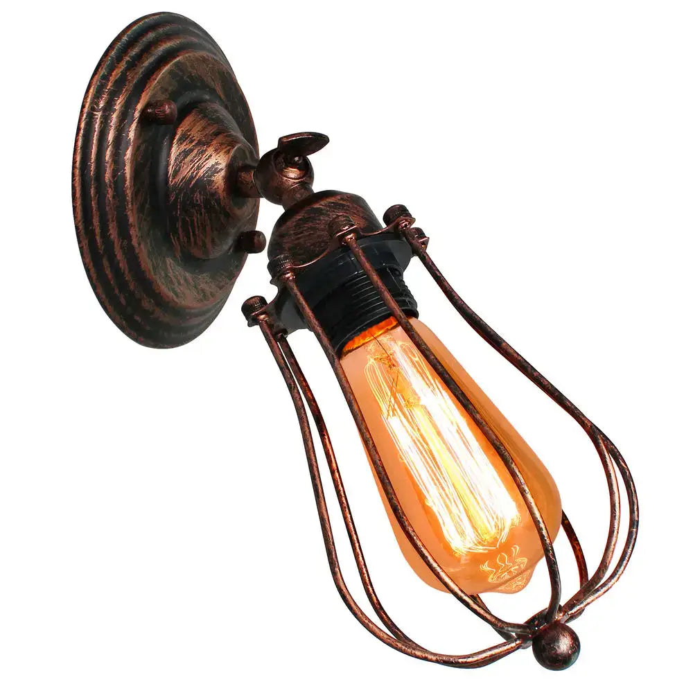 Antique brass industrial wall lamp with bronze finish vintage Edison bulb and ornate wire cage for decorbites industrial wall use