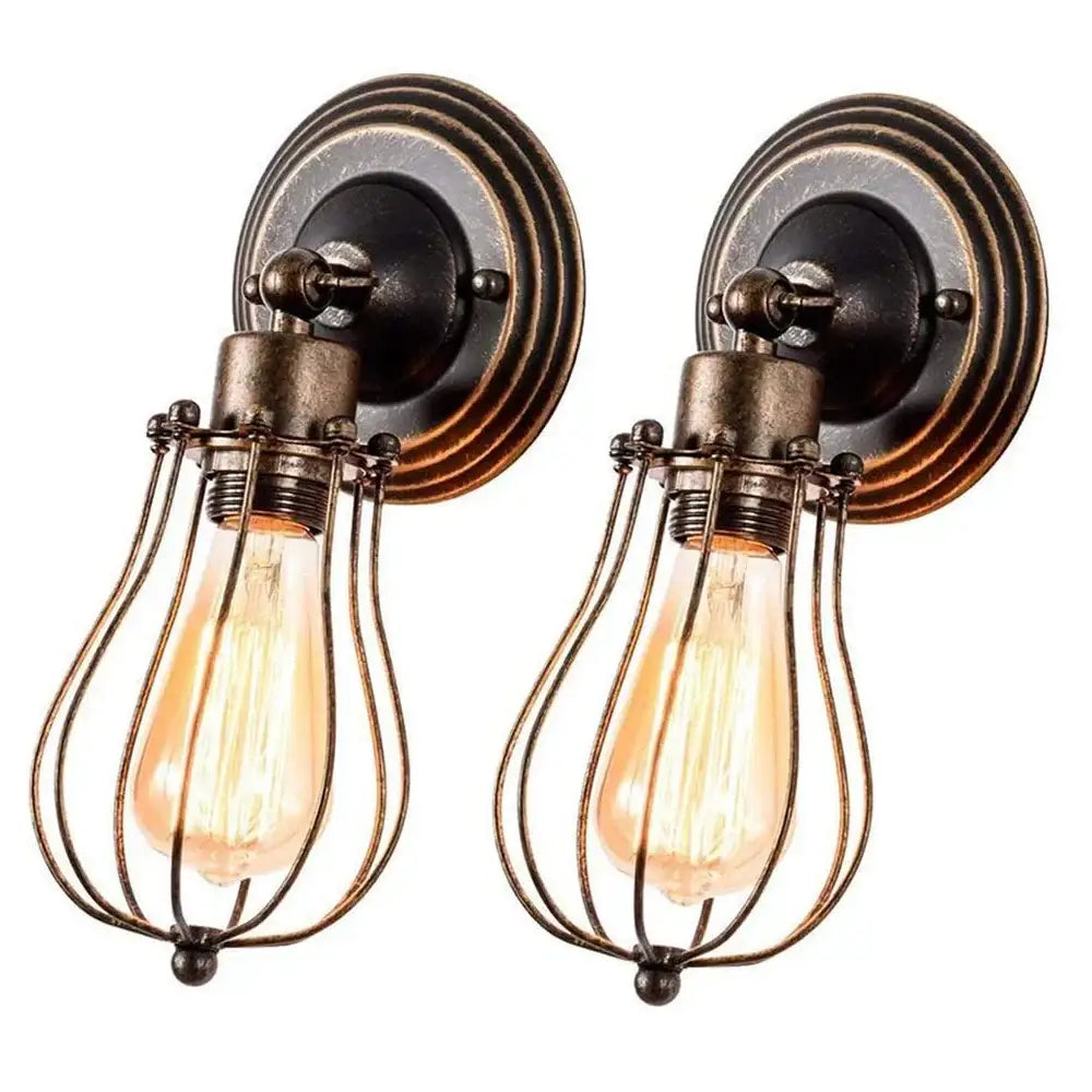 Antique brass industrial wall lamp with wire cage and exposed Edison bulbs for decorbites industrial wall decor