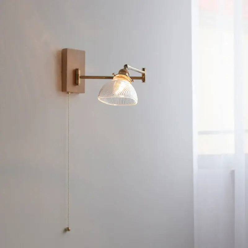 Antique brass industrial wall light with clear glass ribbed shade and adjustable arm for bedroom decorbites clear glass wall light