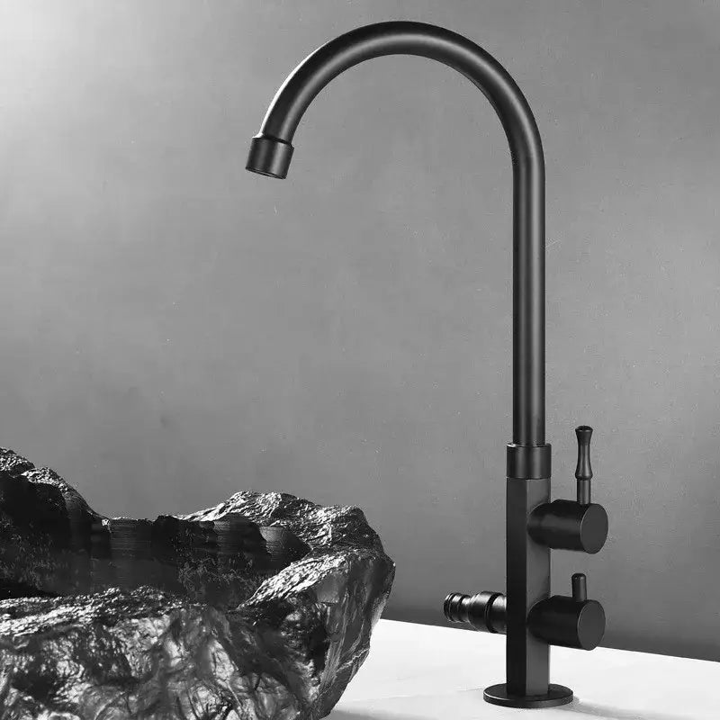 Antique brass outdoor faucet with dual control knobs and black matte curved spout from decorbites brass outdoor collection