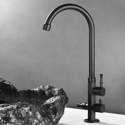 Antique brass outdoor faucet with dual control knobs and black matte curved spout from decorbites brass outdoor collection