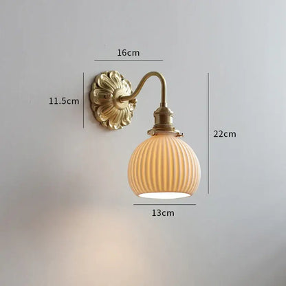 Antique brass wall light with ribbed off-white glass shade perfect for bedroom decorbites ceramic ball led lighting