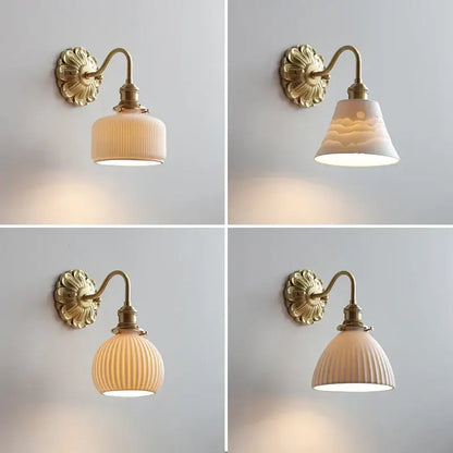 Antique brass ribbed glass wall lights with cream shade ideal for bedroom decorbites ceramic ball led lighting