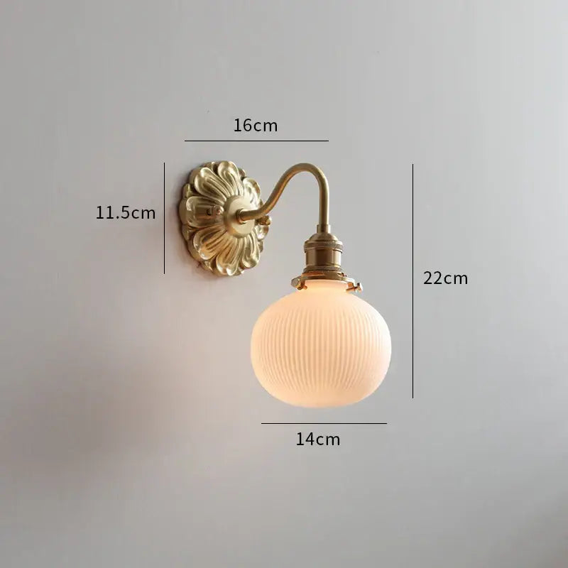 Antique brass wall lights with ribbed frosted glass globe ideal as bedroom sconce for decorbites ceramic ball led lighting