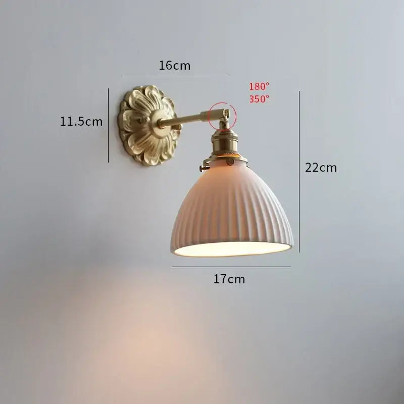 Antique brass ribbed glass wall lights with off-white ceramic ball shade for bedroom decorbites ceramic ball led lighting